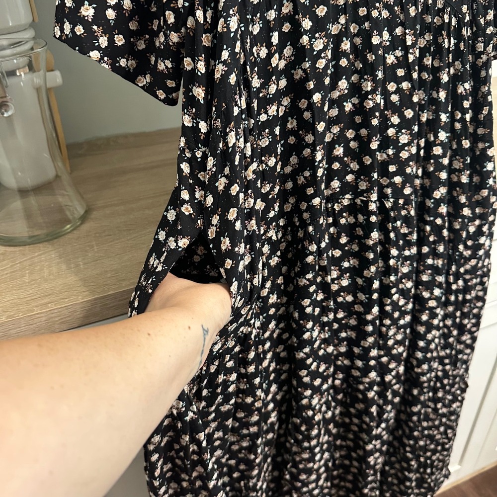 Natural Life Rebecca Midi Dress Womens S Black Ditsy Floral Tiered Button Front - Picture 10 of 16